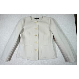 Lafayette 148 Women 10 Cream Button Front Wool Blend Long Sleeve Tailored Blazer